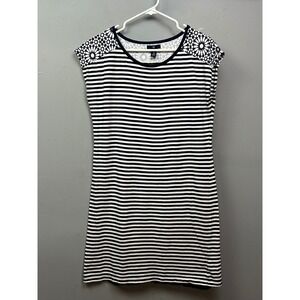 Gap Women's Striped Dress‎ Sleeveless Black White Floral Detail Size M